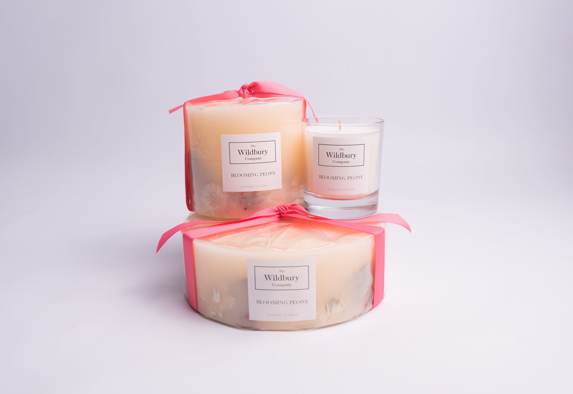 Blooming Peony Candle Collection with all three sizes.