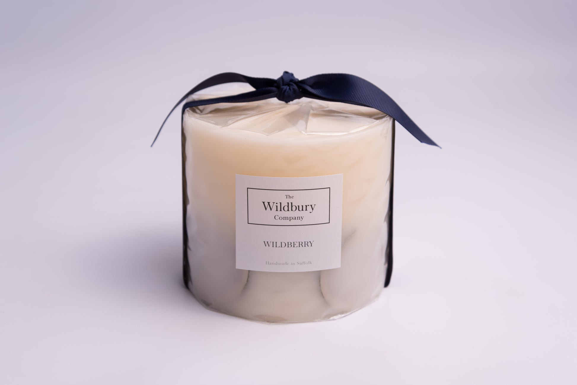 Large Three Wick Botanical Candle with Navy Ribbon and White Label
